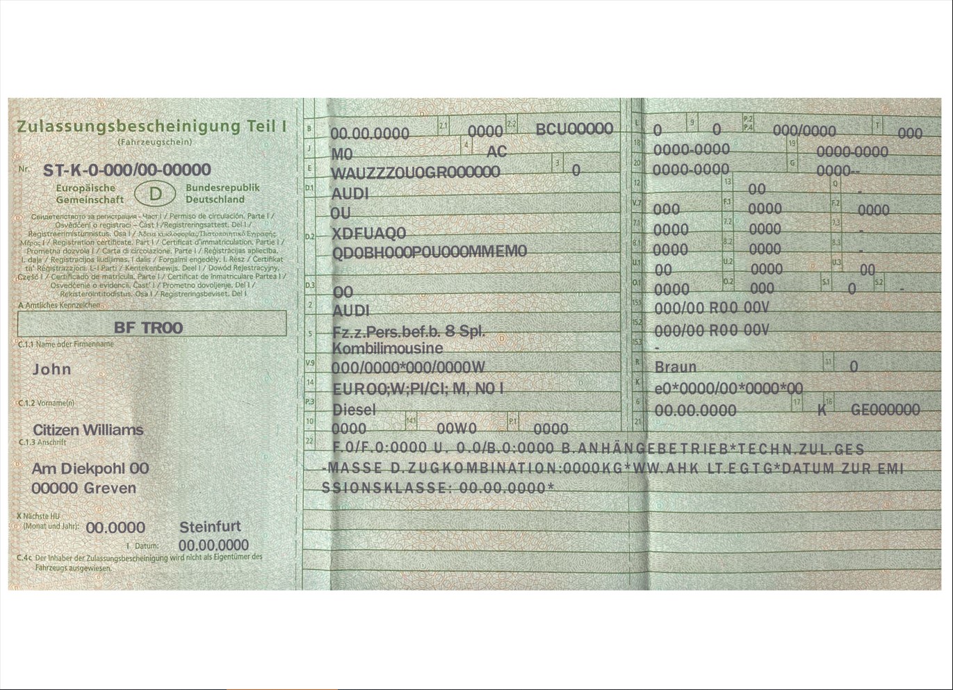 Germany vehicle registration certificate
